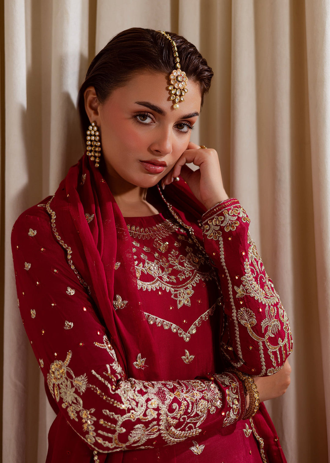 Allure by Ih - NILOFER Raw Silk Suit For Women - Red - 3 Piece