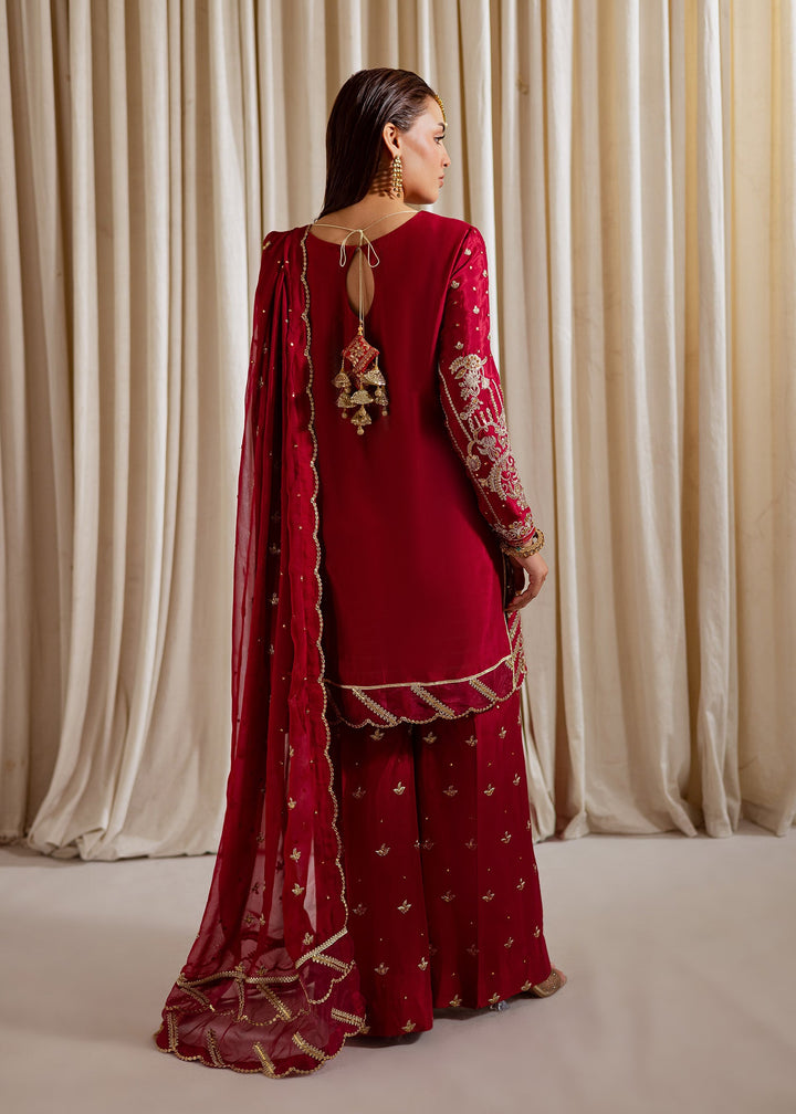 Allure by Ih - NILOFER Raw Silk Suit For Women - Red - 3 Piece