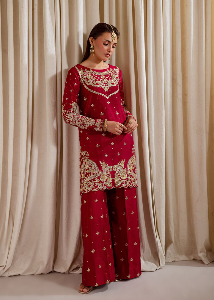 Allure by Ih - NILOFER Raw Silk Suit For Women - Red - 3 Piece