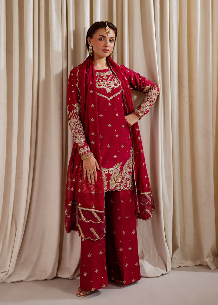 Allure by Ih - NILOFER Raw Silk Suit For Women - Red - 3 Piece
