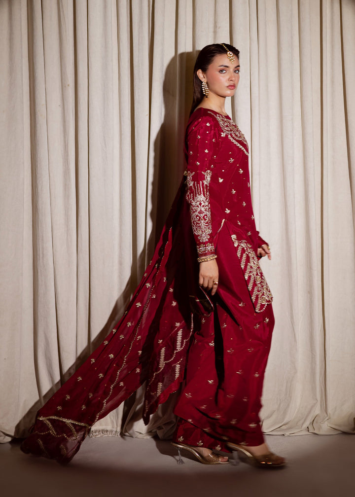 Allure by Ih - NILOFER Raw Silk Suit For Women - Red - 3 Piece