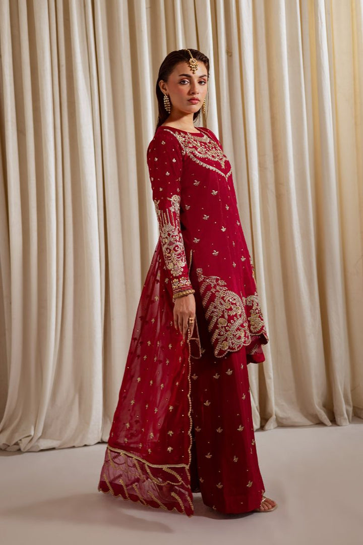 Allure by Ih - NILOFER Raw Silk Suit For Women - Red - 3 Piece