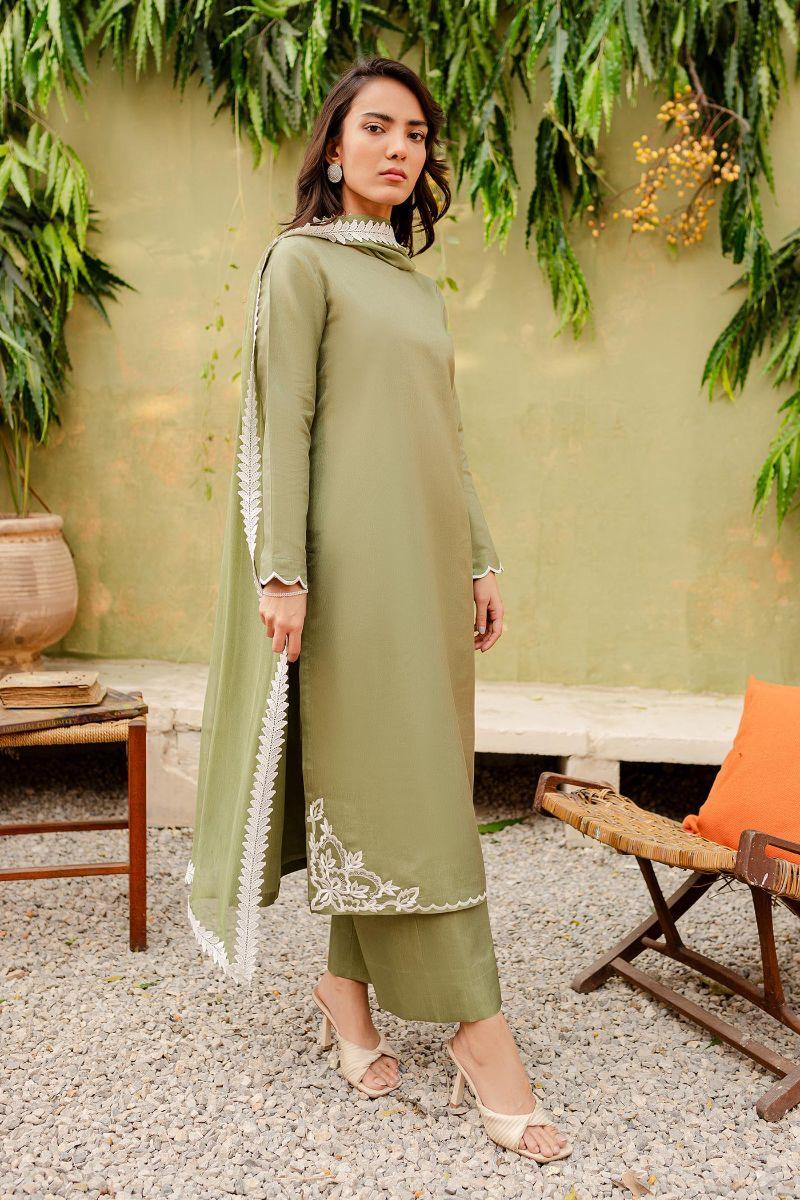 Allure by Ih - SAGE Silk Suit For Women - Matcha Green - 3 Piece