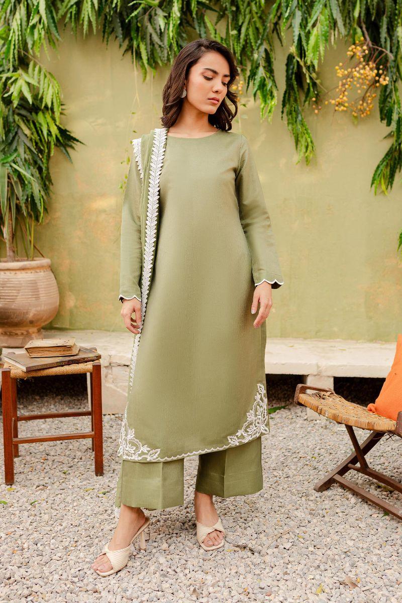 Allure by Ih - SAGE Silk Suit For Women - Matcha Green - 3 Piece