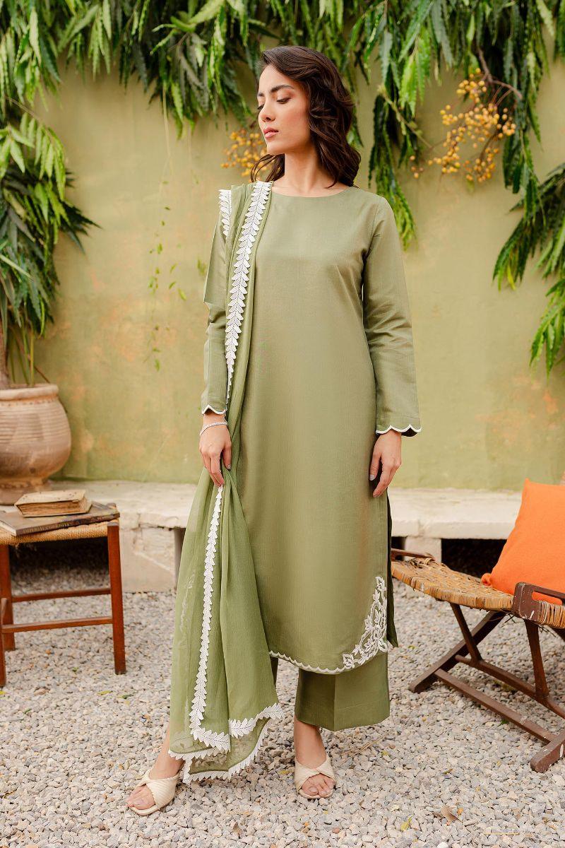 Allure by Ih - SAGE Silk Suit For Women - Matcha Green - 3 Piece