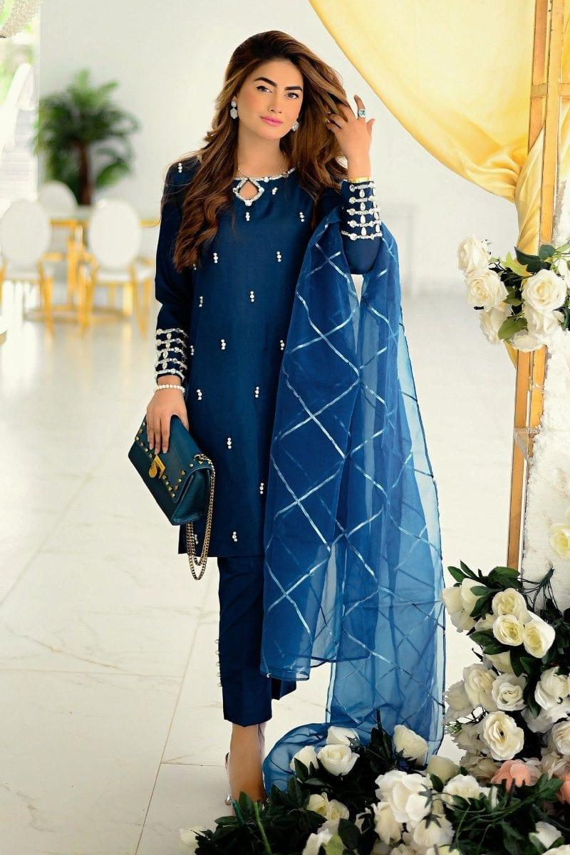 Allure by Ih - STARDUST Katan Silk Suit For Women - Teal - 3 Piece