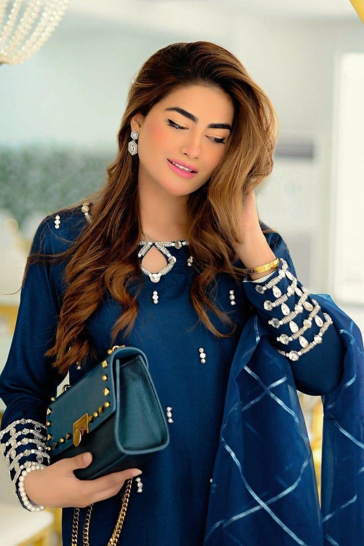 Allure by Ih - STARDUST Katan Silk Suit For Women - Teal - 3 Piece