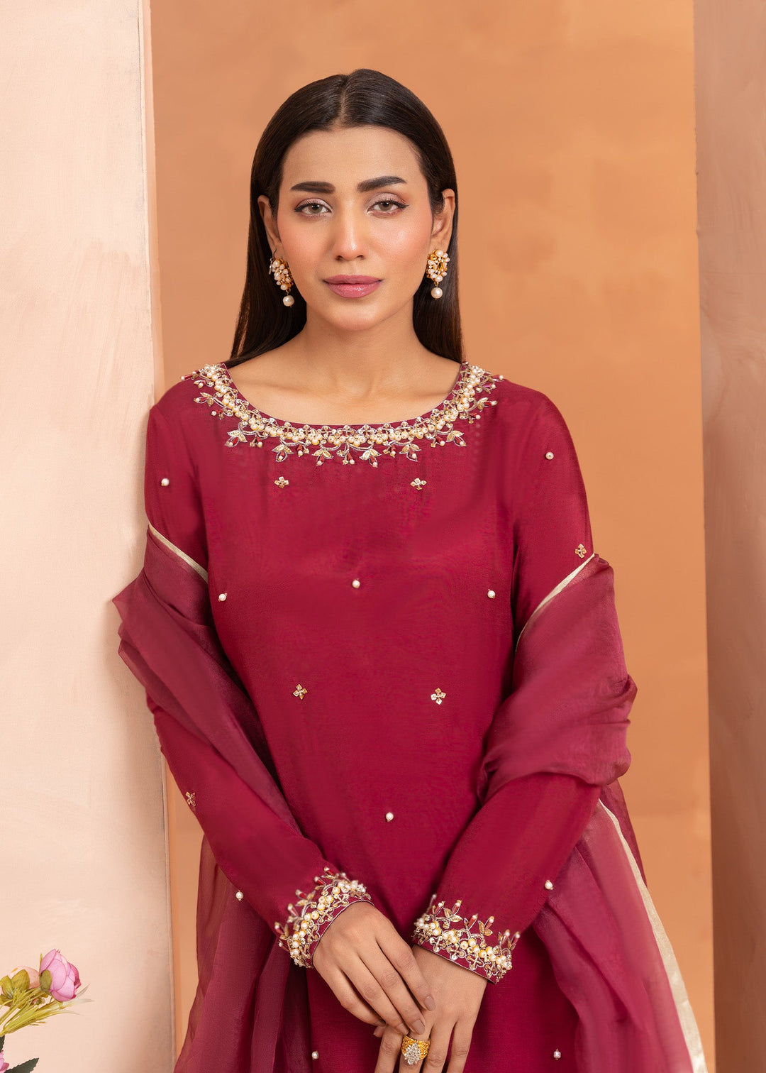 Allure by Ih - SUZAN Thai Silk Suit For Women - Maroon - 3 Piece