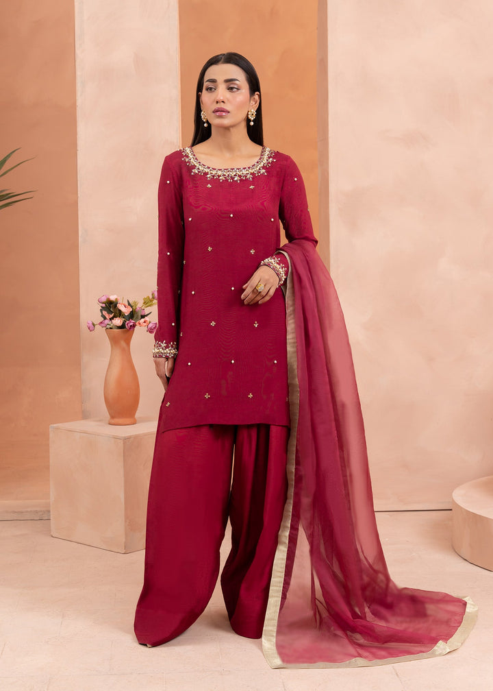 Allure by Ih - SUZAN Thai Silk Suit For Women - Maroon - 3 Piece