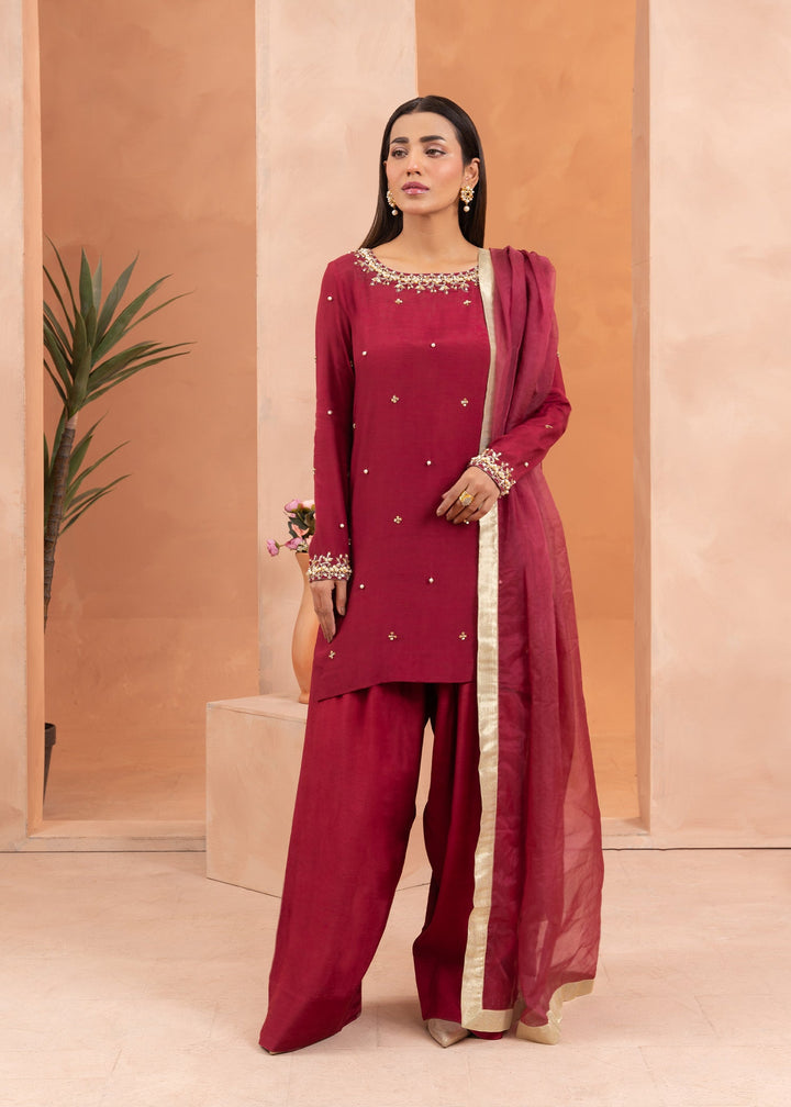Allure by Ih - SUZAN Thai Silk Suit For Women - Maroon - 3 Piece