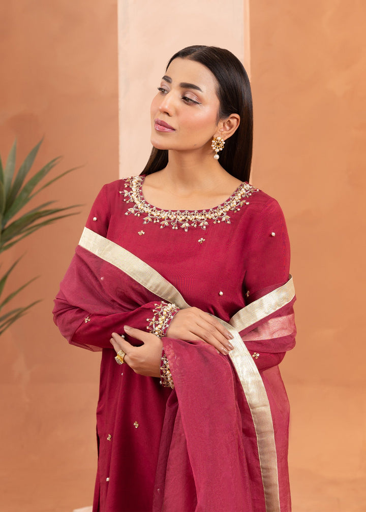 Allure by Ih - SUZAN Thai Silk Suit For Women - Maroon - 3 Piece