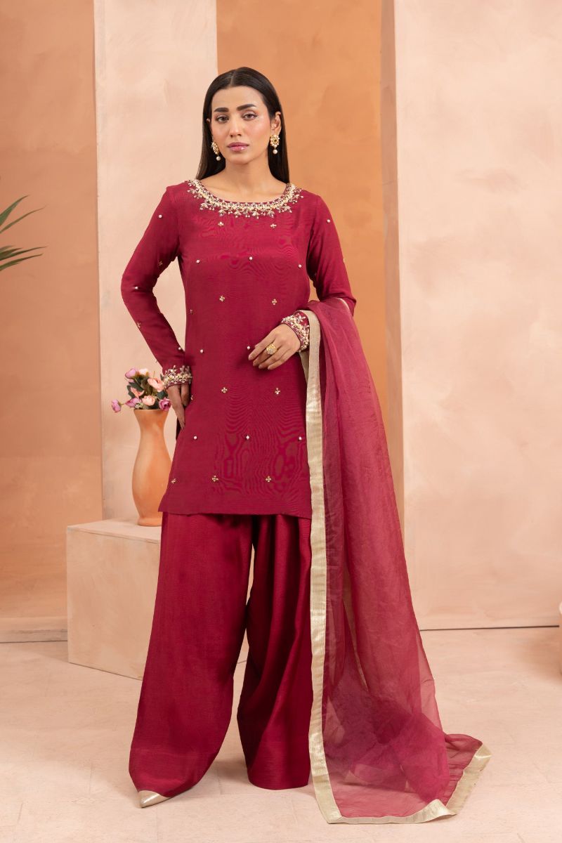 Allure by Ih - SUZAN Thai Silk Suit For Women - Maroon - 3 Piece