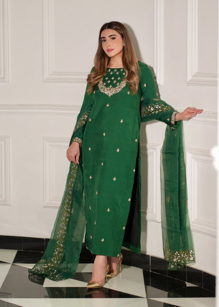Allure by Ih - Shahay Jacquard Suit For Women - Bottle Green - 3 Piece