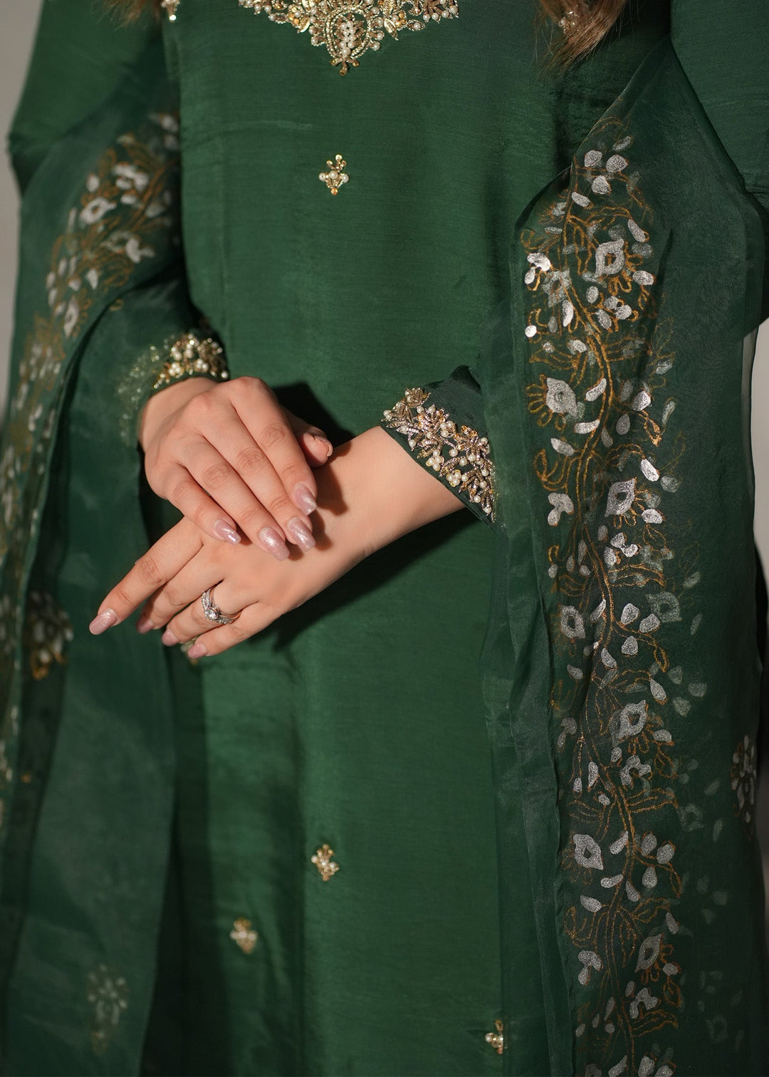Allure by Ih - Shahay Jacquard Suit For Women - Bottle Green - 3 Piece