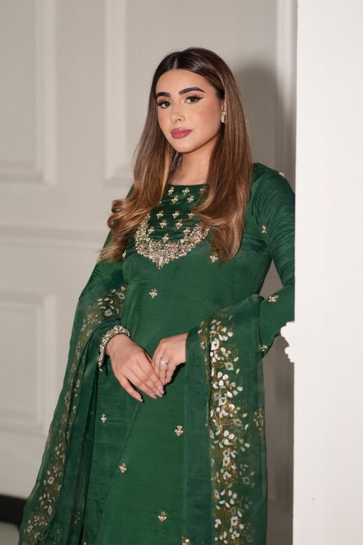 Allure by Ih - Shahay Jacquard Suit For Women - Bottle Green - 3 Piece