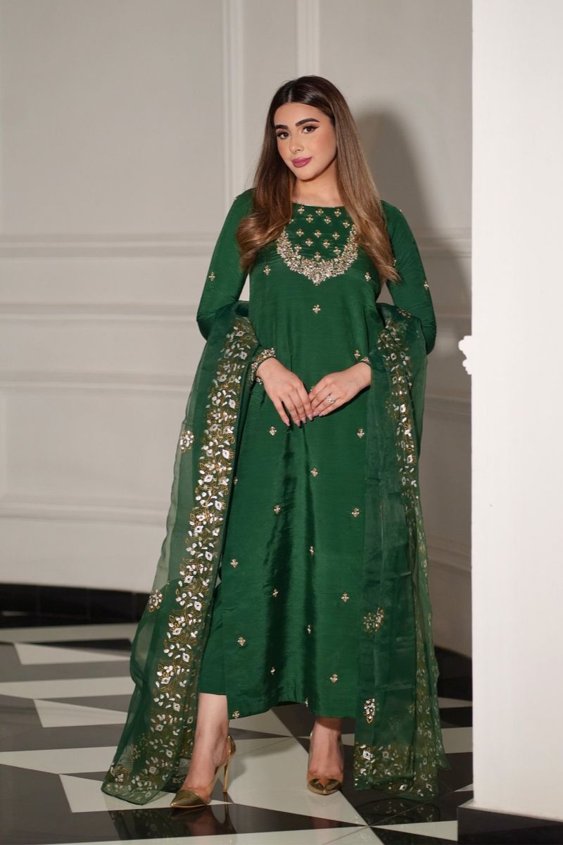 Allure by Ih - Shahay Jacquard Suit For Women - Bottle Green - 3 Piece
