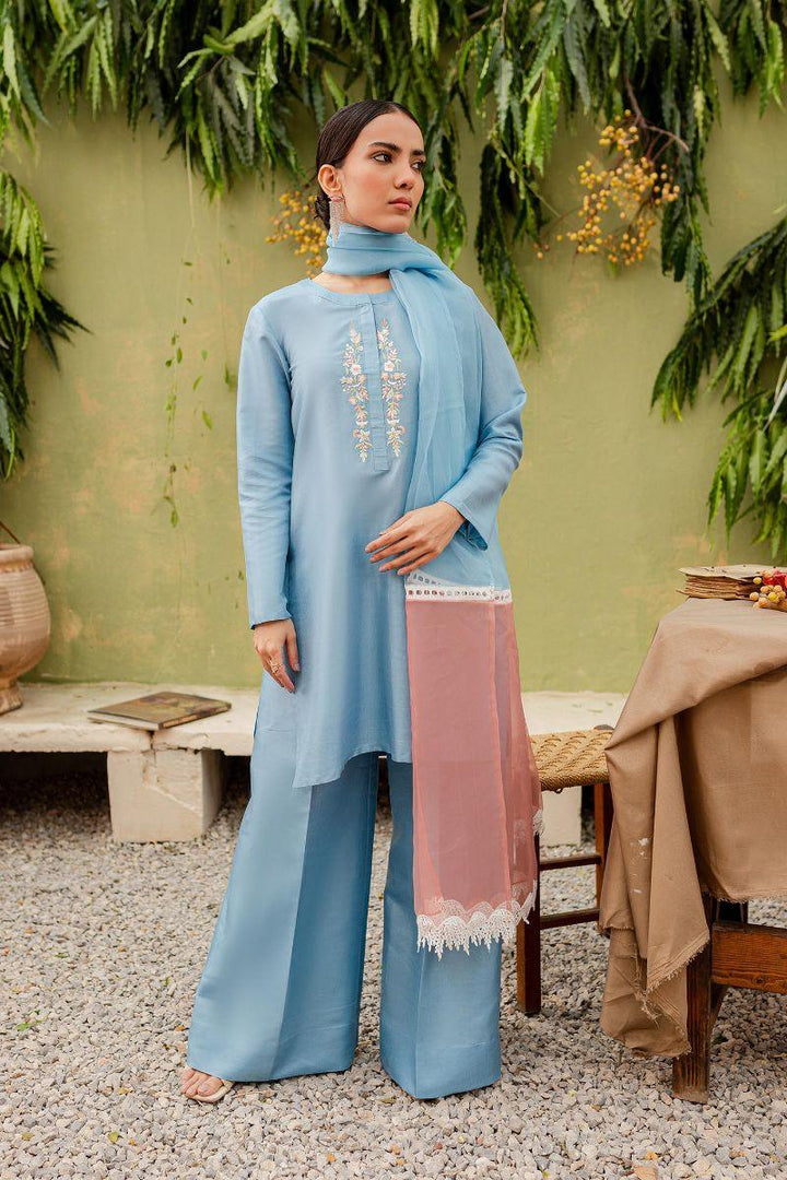 Allure by Ih - ZORA Silk Suit For Women - Sky Blue - 3 Piece