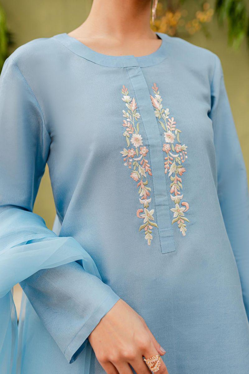 Allure by Ih - ZORA Silk Suit For Women - Sky Blue - 3 Piece