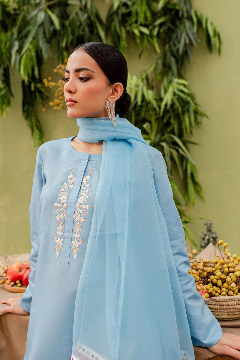 Allure by Ih - ZORA Silk Suit For Women - Sky Blue - 3 Piece