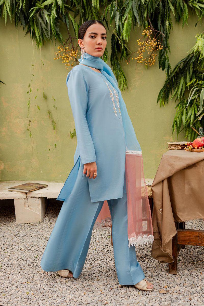 Allure by Ih - ZORA Silk Suit For Women - Sky Blue - 3 Piece