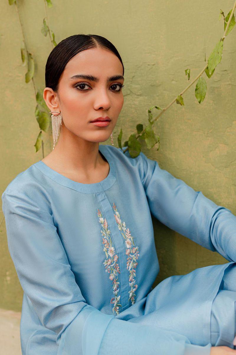 Allure by Ih - ZORA Silk Suit For Women - Sky Blue - 3 Piece