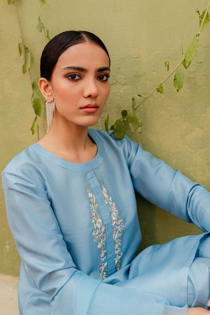 Allure by Ih - ZORA Silk Suit For Women - Sky Blue - 3 Piece