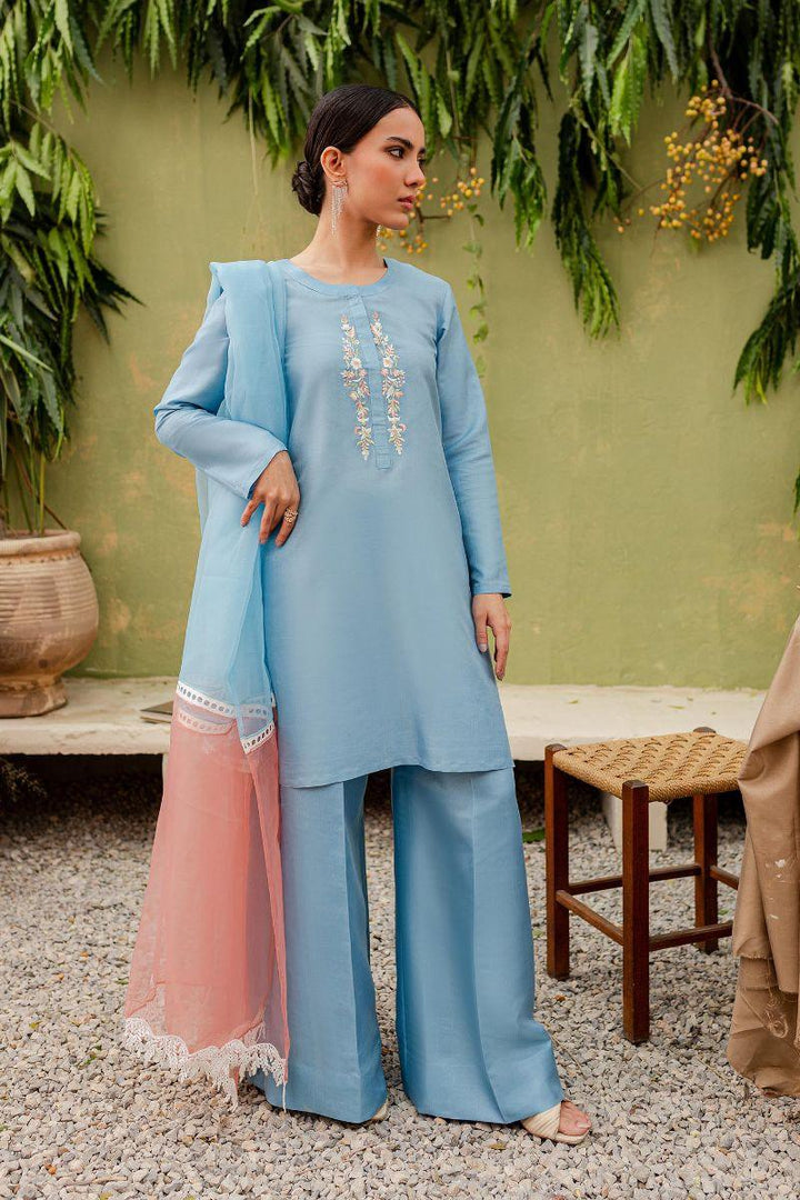 Allure by Ih - ZORA Silk Suit For Women - Sky Blue - 3 Piece