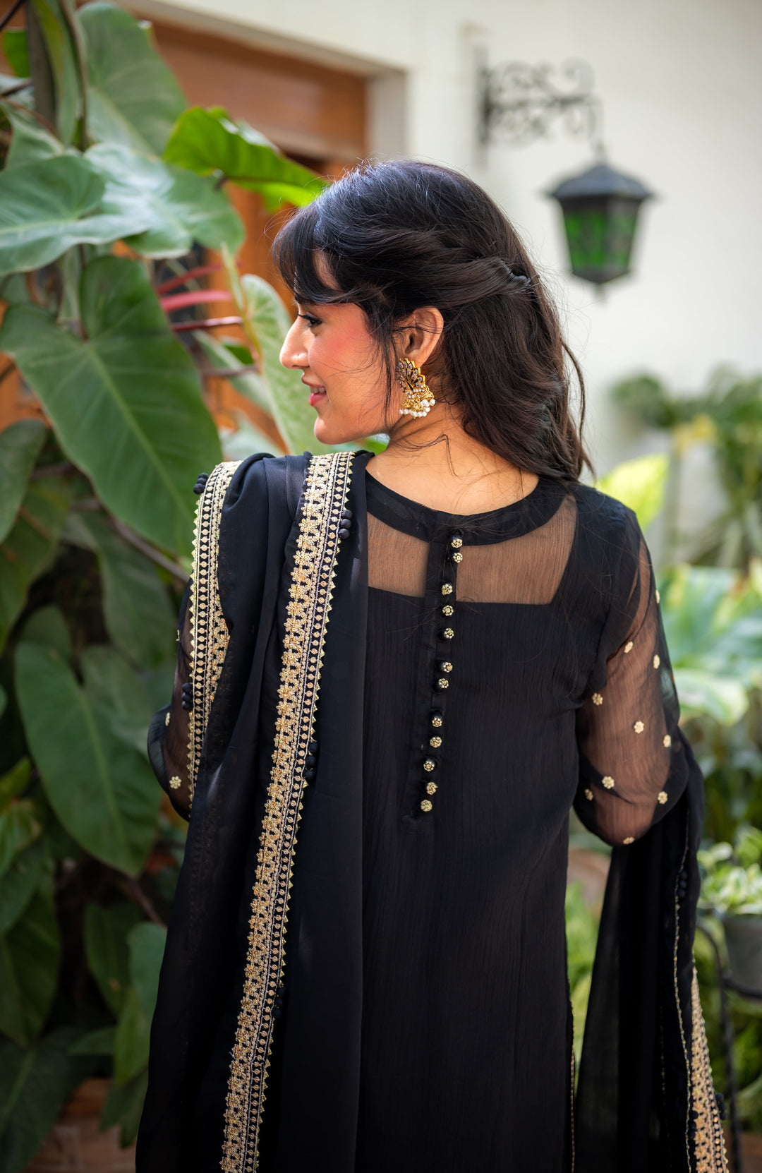Omal by Komal - Almira - Black - Chiffon & Cotton Silk - 4 Piece