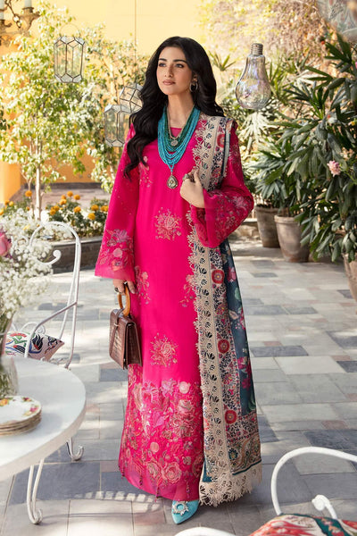 Nilofer Shahid - Alyana - Fuchsia Lawn Embroidered Shirt and Pants with Silk Dupatta - Unstitched - Studio by TCS