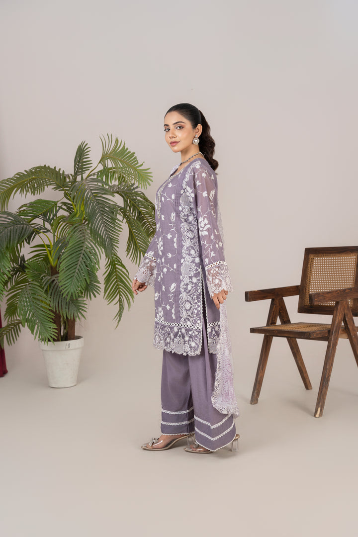Laleen - Amaira Cotton Silk Suit For Women - Purple - 3 Piece