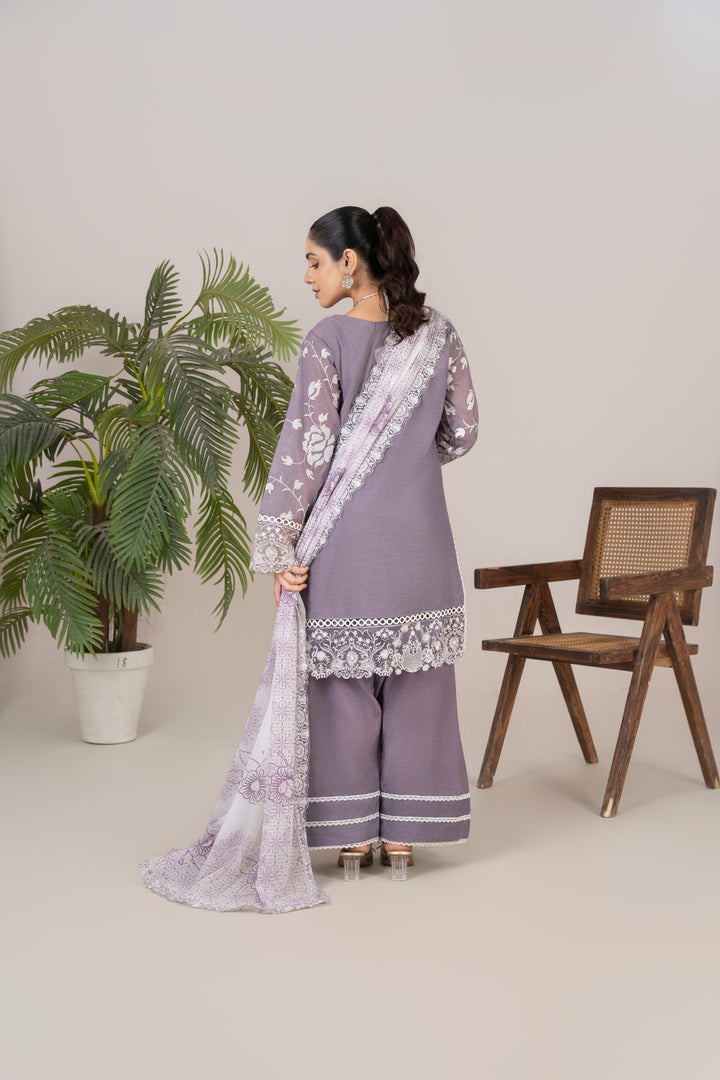 Laleen - Amaira Cotton Silk Suit For Women - Purple - 3 Piece
