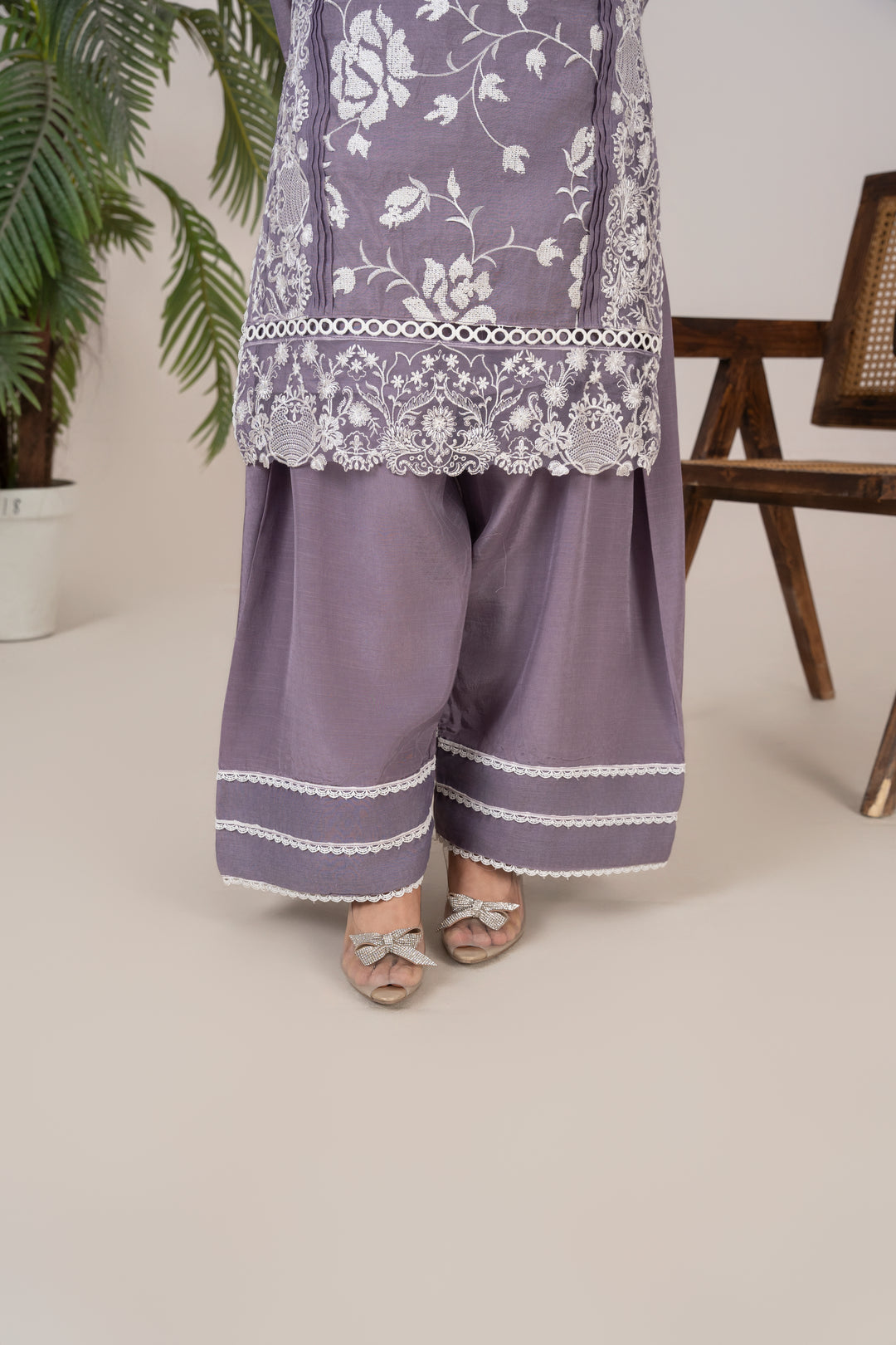 Laleen - Amaira Cotton Silk Suit For Women - Purple - 3 Piece