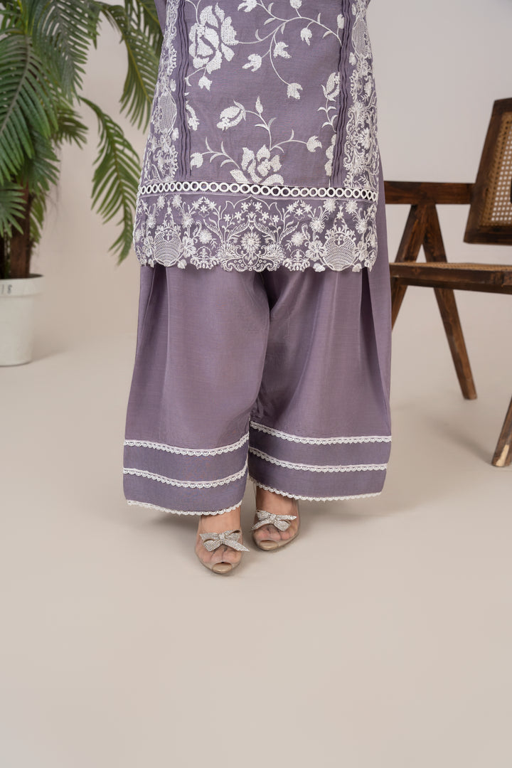 Laleen - Amaira Cotton Silk Suit For Women - Purple - 3 Piece