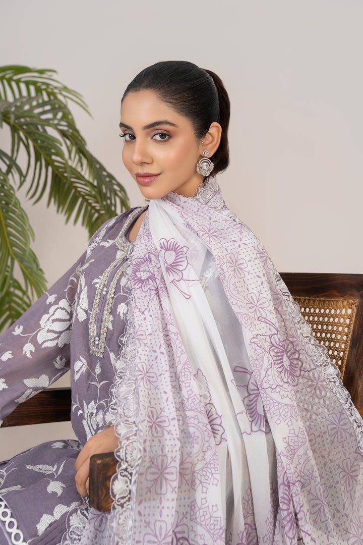 Laleen - Amaira Cotton Silk Suit For Women - Purple - 3 Piece