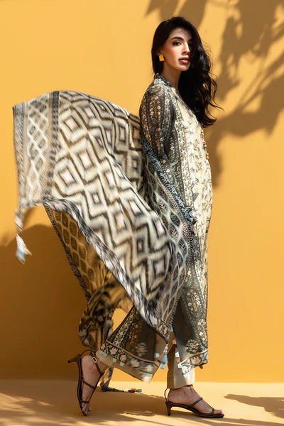 Sania Maskatiya - Amber Cotton Net & Raw Silk Suit For Women - Dove Grey - 3 Piece