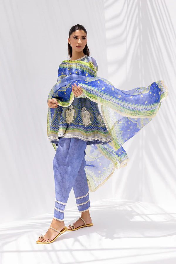 Sania Maskatiya - Amya - Cotton Net / Crepe / Raw Silk / Organza - Glacial Blue - 3 Piece