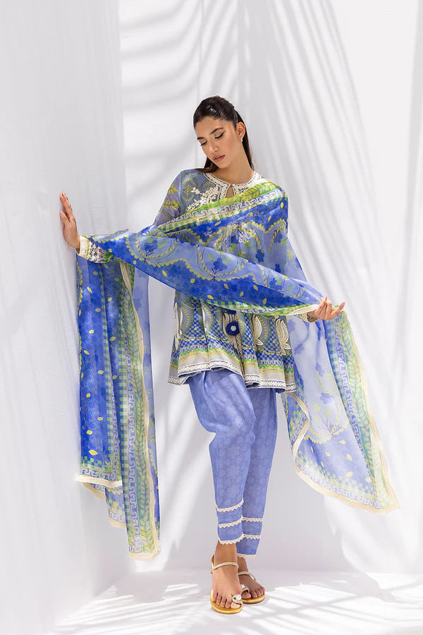 Sania Maskatiya - Amya - Cotton Net / Crepe / Raw Silk / Organza - Glacial Blue - 3 Piece