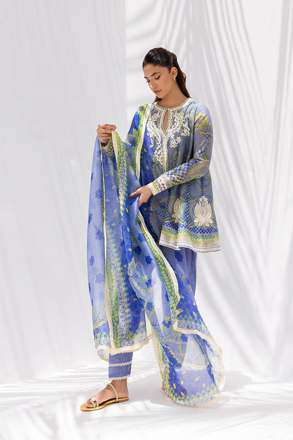 Sania Maskatiya - Amya - Cotton Net / Crepe / Raw Silk / Organza - Glacial Blue - 3 Piece