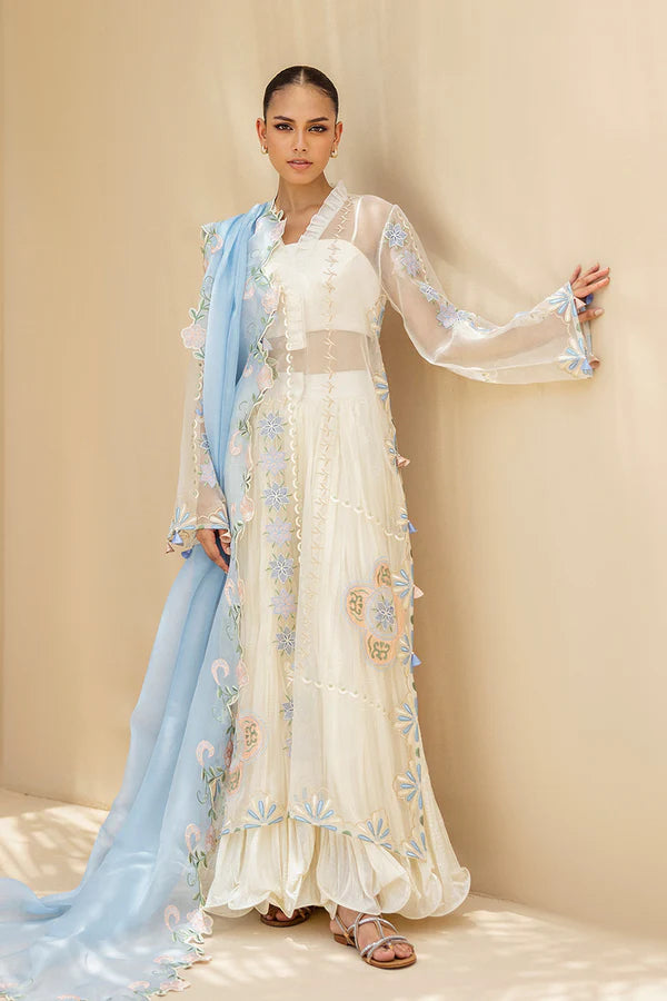 Sania Maskatiya - Amyna - Organza , Charmeuse , Khaddi Silk , Organza - Lilac, Peach and Powder Blue - 3 Piece