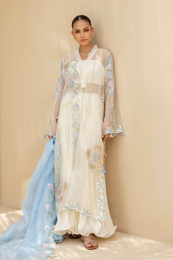 Sania Maskatiya - Amyna - Organza , Charmeuse , Khaddi Silk , Organza - Lilac, Peach and Powder Blue - 3 Piece