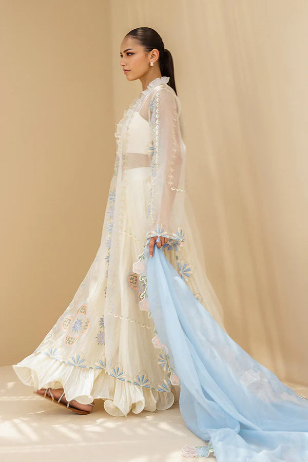 Sania Maskatiya - Amyna - Organza , Charmeuse , Khaddi Silk , Organza - Lilac, Peach and Powder Blue - 3 Piece