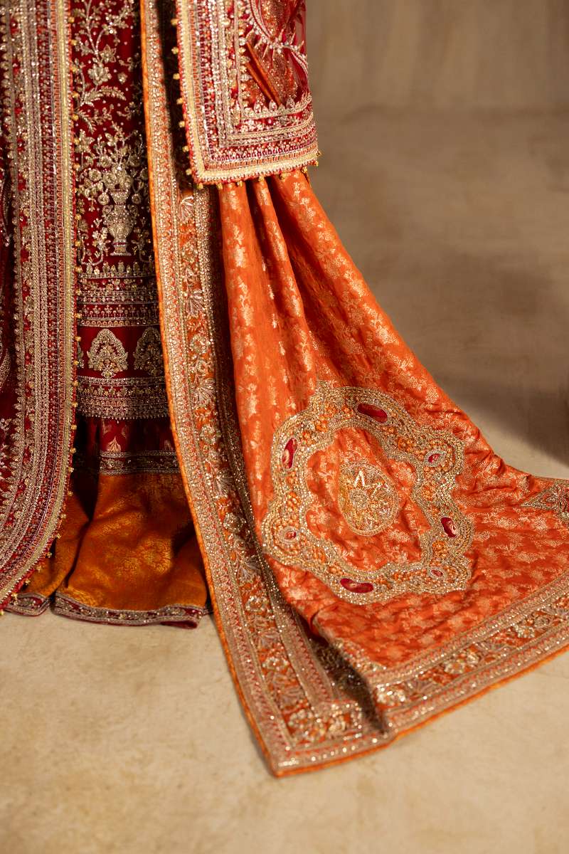 Anayra Amal - Dilkash Embroidered + Hand Worked Net+Jamawar Suit For Women - Red - 4 Piece