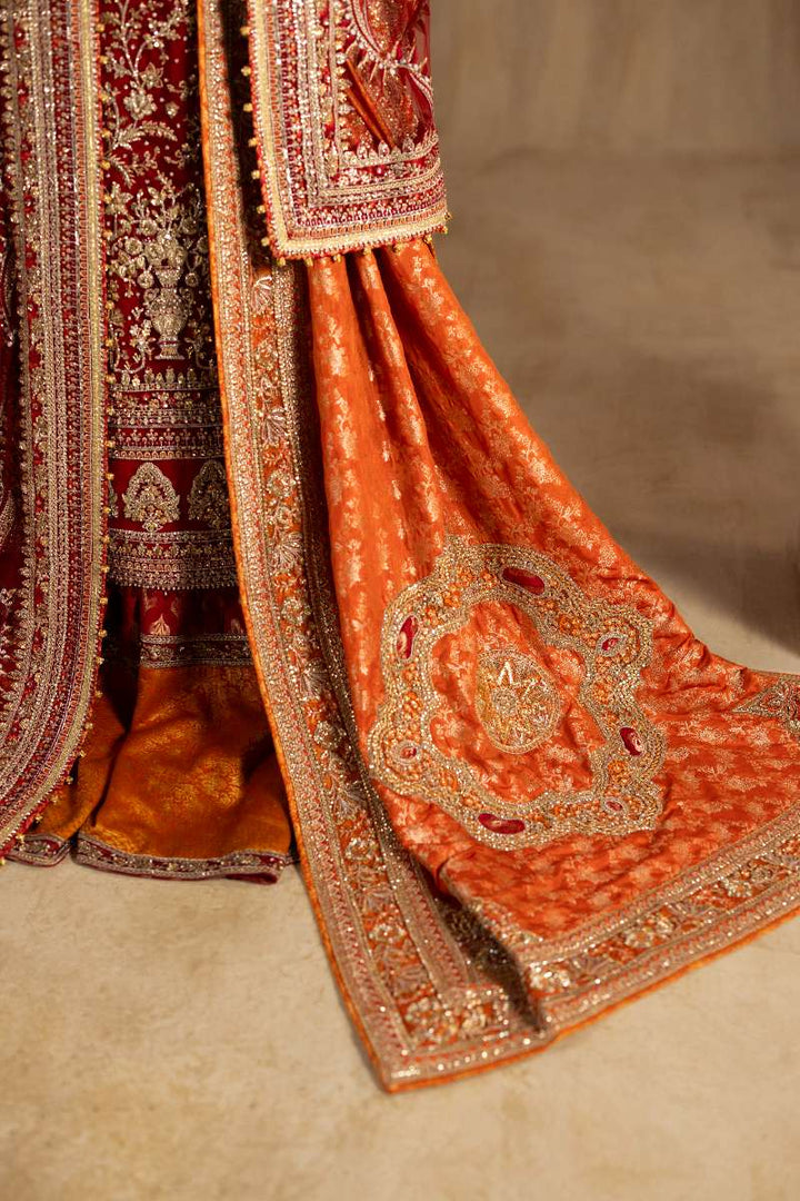 Anayra Amal - Dilkash Embroidered + Hand Worked Net+Jamawar Suit For Women - Red - 4 Piece
