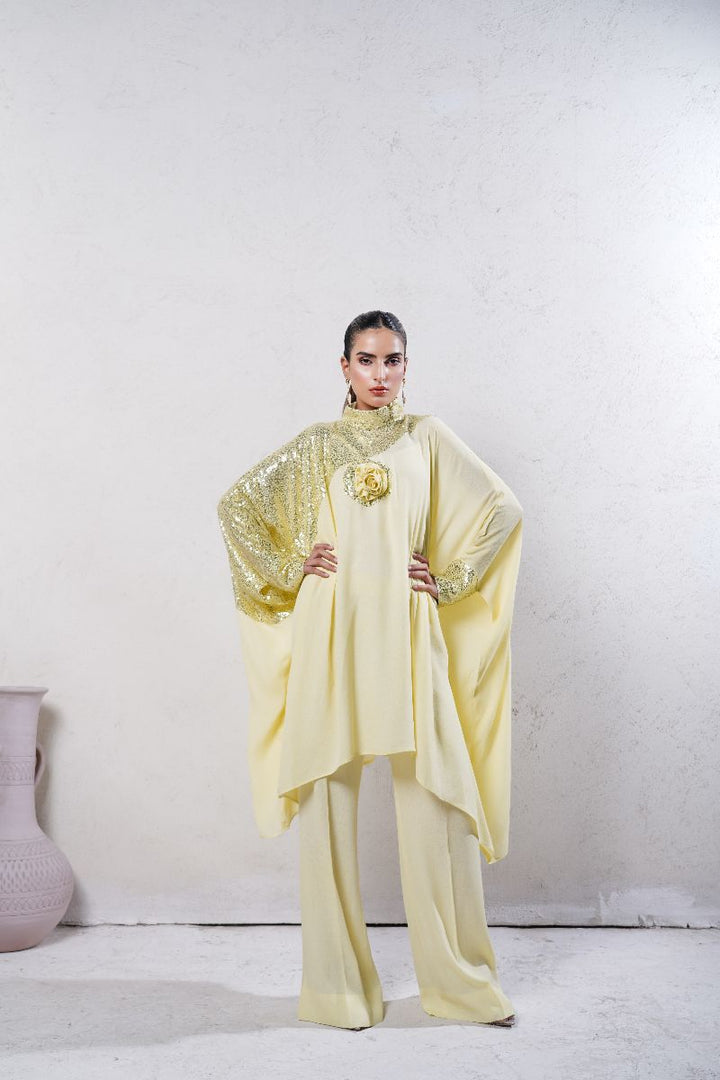 Anayra Amal - Grip Georgette Baroque Sequins Work Suit For Women - Butter Yellow - 2 Piece