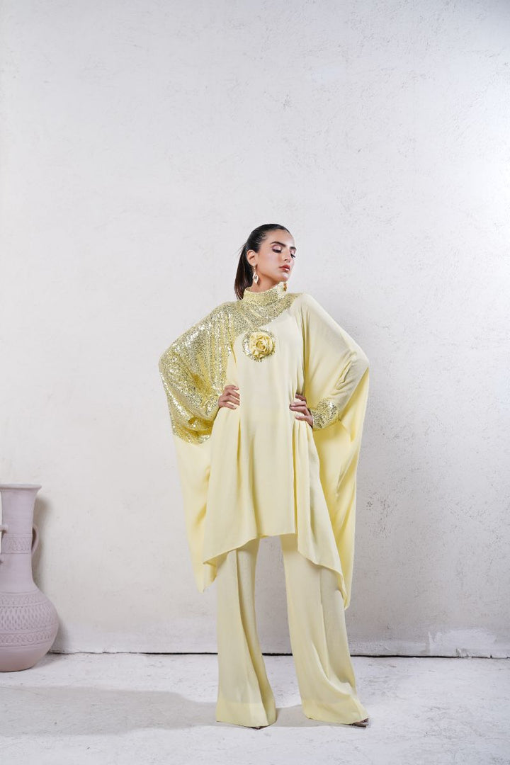 Anayra Amal - Grip Georgette Baroque Sequins Work Suit For Women - Butter Yellow - 2 Piece