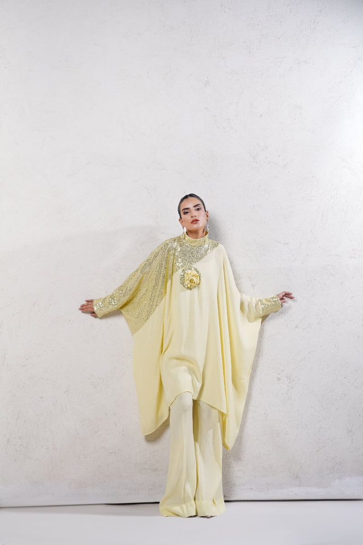 Anayra Amal - Grip Georgette Baroque Sequins Work Suit For Women - Butter Yellow - 2 Piece