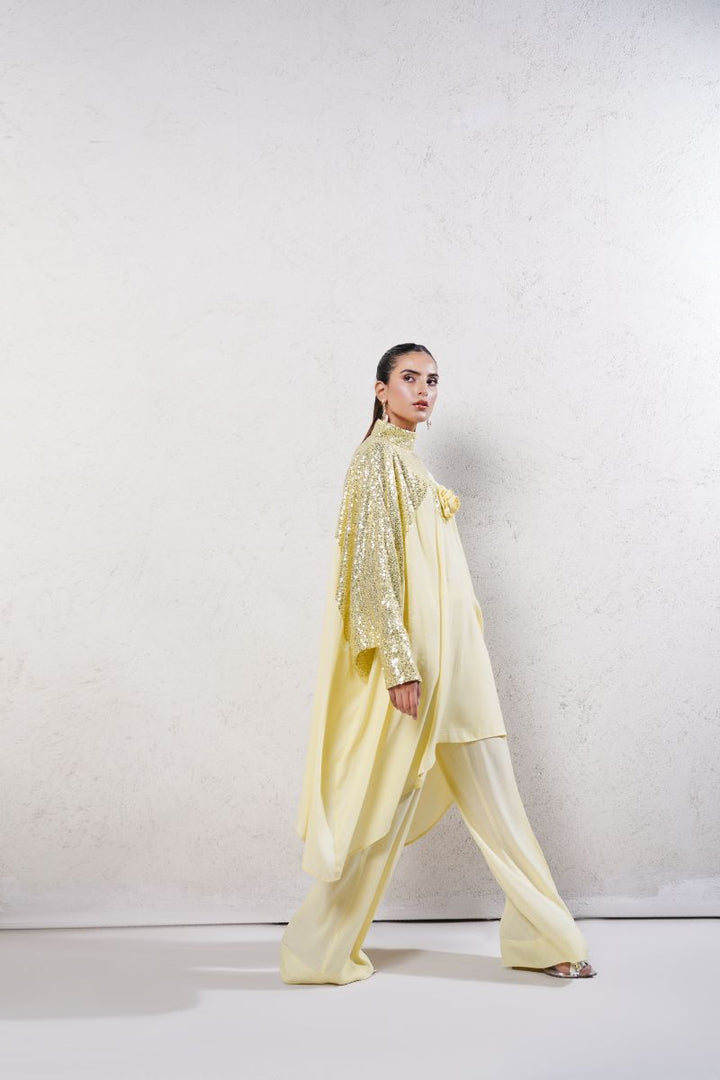 Anayra Amal - Grip Georgette Baroque Sequins Work Suit For Women - Butter Yellow - 2 Piece