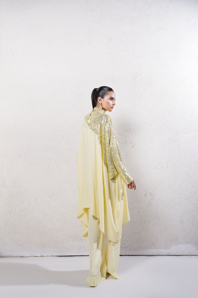 Anayra Amal - Grip Georgette Baroque Sequins Work Suit For Women - Butter Yellow - 2 Piece