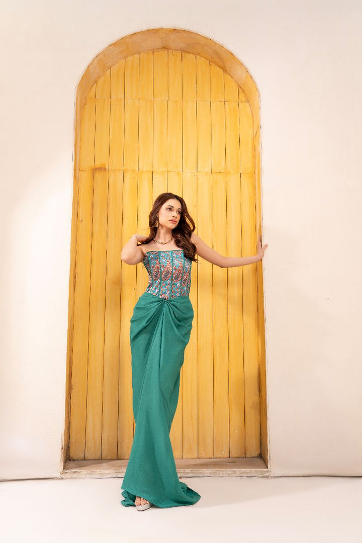 Anayra Amal - Grip Georgette Muse Printed Suit For Women - Aqua Green - 2 Piece