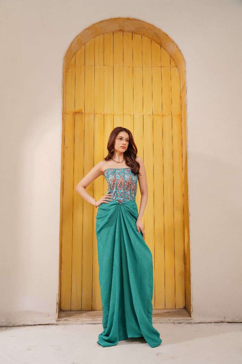 Anayra Amal - Grip Georgette Muse Printed Suit For Women - Aqua Green - 2 Piece